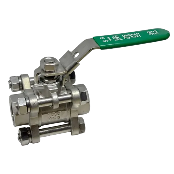 Кран кульовий трискладовий нержавіючий муфтовий PN16, куля-нж сталь 304, PTFE